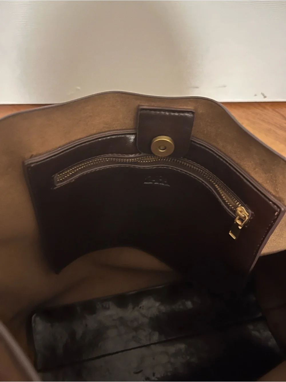 Zara Dark Brown Leather Hobo Shoulder Bag with Gold Hardware